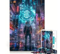 Jigsaw 1000 Pieces for Teenagers BTC Crypto CyberCity Precise Edge Art Mind Training Fun Quiet Game Time Birthday Art Gift (38x52cm)