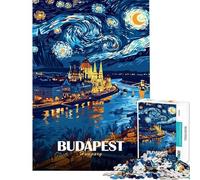 Jigsaw 1000 Pieces for Teenagers Budapest Hungary Starry Night Art Jigsaw for Adults Hands-on Game Home Decoration Parent-child Interaction (Size 38x52cm)