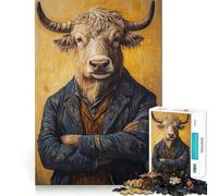 Jigsaw 1000 Pieces for Teenagers Bull in A Suit Painting Precise Edge Art Mind Training Fun Quiet Game Time Birthday Art Gift (50x75cm)