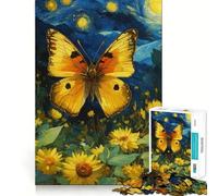 Jigsaw 1000 Pieces for Teenagers Butterfly in A Starry Night Field Precise Edge Art Mind Training Fun Quiet Game Time Birthday Art Gift (38x26cm)