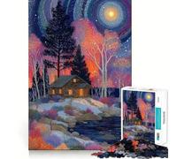 Jigsaw 1000 Pieces for Teenagers Cabin Under A Starry Night Sky Precise Edge Art Mind Training Fun Quiet Game Time Birthday Art Gift (38x26cm)
