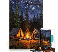 Jigsaw 1000 Pieces for Teenagers Campfire Under The Stars Precise Edge Art Mind Training Fun Quiet Game Time Birthday Art Gift (38x52cm)