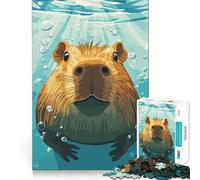 Jigsaw 1000 Pieces for Teenagers Capybara Swimming Underwater Illustration Precise Edge Art Mind Training Fun Quiet Game Time Birthday Art Gift (38x52cm)