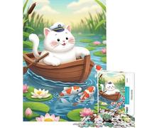 Jigsaw 1000 Pieces for Teenagers Cartoon Cat Boat Koi for Educational Game Challenge Toy Relax Games Analysis And Logic Great Gifts And Toys (Size 38x26cm)