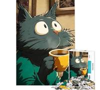 Jigsaw 1000 Pieces for Teenagers Cartoon Cat Drinking Coffee for Educational Game Challenge Toy Relax Games Analysis And Logic Great Gifts And Toys (Size 50x75cm)
