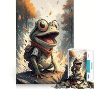 Jigsaw 1000 Pieces for Teenagers Cartoon Frog with Backpack And Glasses Precise Edge Art Mind Training Fun Quiet Game Time Birthday Art Gift (50x75cm)