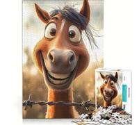 Jigsaw 1000 Pieces for Teenagers Cartoon Horse Smiling Behind Barbed Wire, Impossible Game, Difficult Challenge, Gifts for Friends And Family 38x26cm