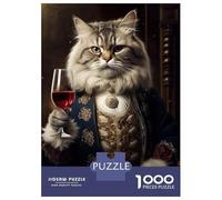 Jigsaw 1000 Pieces for Teenagers Cat Aristrocat Champagne Puzzle for Adults Relaxing Games But Fun And Humorous Unique Gifts for Birthday And Christmas 52x38cm/1000pcs