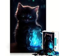 Jigsaw 1000 Pieces for Teenagers Cat Blue Flame Precise Edge Art Mind Training Fun Quiet Game Time Birthday Art Gift (38x52cm)