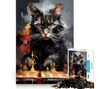Jigsaw 1000 Pieces for Teenagers Cat Chess Master Painting Precise Edge Art Mind Training Fun Quiet Game Time Birthday Art Gift (50x75cm)