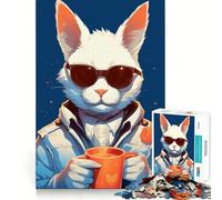 Jigsaw 1000 Pieces for Teenagers Cat Is Drinking Coffee Precise Edge Art Mind Training Fun Quiet Game Time Birthday Art Gift (38x52cm)