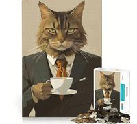Jigsaw 1000 Pieces for Teenagers Cat Morning Coffee Vintage Precise Edge Art Mind Training Fun Quiet Game Time Birthday Art Gift (50x75cm)