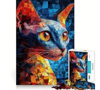 Jigsaw 1000 Pieces for Teenagers Cat Portrait in Mosaic Exact Edge Art Smart Mind Activity Cozy Time Game Birthday Art Gift (38x26cm)
