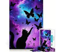 Jigsaw 1000 Pieces for Teenagers Cat Reaching for Butterflies in Space Sharp Cut Craft Mental Exercise Fun Chill Time Play Birthday Activity (38x52cm)