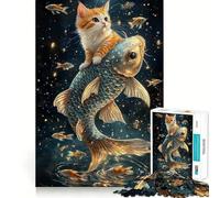 Jigsaw 1000 Pieces for Teenagers Cat Riding Giant Fish Sharp Cut Craft Mental Exercise Fun Chill Time Play Birthday Activity (50x75cm)