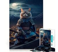 Jigsaw 1000 Pieces for Teenagers Cat Samurai Moon Fine Joint Fun Brain Teasing Play Cozy Game Play Birthday Game Gift (38x52cm)