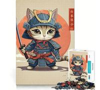 Jigsaw 1000 Pieces for Teenagers Cat Samurai Warrior Japan Sharp Cut Craft Mental Exercise Fun Chill Time Play Birthday Activity (50x75cm)