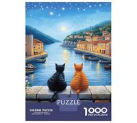 Jigsaw 1000 Pieces for Teenagers Cats by The Moonlit Harbor Puzzles for Adults Hands-on Game Enhance Memory Birthday And Unique Gifts 38x26cm/1000pcs