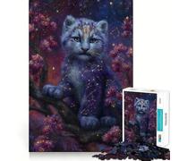 Jigsaw 1000 Pieces for Teenagers Celestial Snow Leopard Cub in Bloom Sharp Cut Craft Mental Exercise Fun Chill Time Play Birthday Activity (38x26cm)