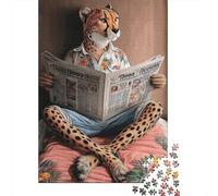 Jigsaw 1000 Pieces for Teenagers Cheetah Reading Newspaper Adult Jigsaw Puzzle Family Game Analysis And Logic Parent-child Interaction 38x26cm/1000pcs