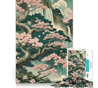 Jigsaw 1000 Pieces for Teenagers Cherry Blossom Waterfall Fine Joint Fun Brain Teasing Play Cozy Game Play Birthday Game Gift (38x26cm)