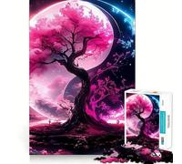 Jigsaw 1000 Pieces for Teenagers Cherry Blossom Yin Yang Sharp Cut Craft Mental Exercise Fun Chill Time Play Birthday Activity (38x52cm)