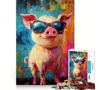 Jigsaw 1000 Pieces for Teenagers Chic Pig in Shades Sharp Cut Craft Mental Exercise Fun Chill Time Play Birthday Activity (50x75cm)