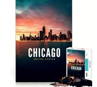 Jigsaw 1000 Pieces for Teenagers Chicago Skyline Fine Joint Fun Brain Teasing Play Cozy Game Play Birthday Game Gift (38x26cm)