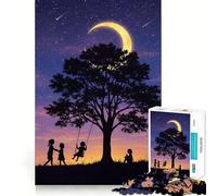 Jigsaw 1000 Pieces for Teenagers Children Under The Moonlit Tree Exact Edge Art Smart Mind Activity Cozy Time Game Birthday Art Gift (38x26cm)