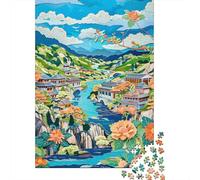 Jigsaw 1000 Pieces for Teenagers Chinese Water Village Art Puzzle for Adults Relaxing Games But Fun And Humorous Unique Gifts for Birthday And Christmas 70x50cm/1000pcs