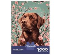 Jigsaw 1000 Pieces for Teenagers Chocolate Labrador with Cherry Blossoms Labrador Floral Wall Art Puzzle for Adults Anti-Stress Toys Wall Decoration Unique Gifts for Birthday And Christmas 38x26cm/10