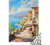Jigsaw 1000 Pieces for Teenagers Coastal Mediterranean Village Scene -2 Puzzle for Adults Relaxing Games But Fun And Humorous Unique Gifts for Birthday And Christmas 52x38cm/1000pcs