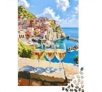 Jigsaw 1000 Pieces for Teenagers Colorful Coastal Town with Wine Glasses Puzzle for Adults Relaxing Games But Fun And Humorous Unique Gifts for Birthday And Christmas 38x26cm/1000pcs