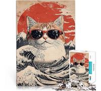 jigsaw 1000 pieces for teenagers Cool Cat At the Great Wave Familienspiel für und Geburtstagsgeschenk, Geschenke38x26cm