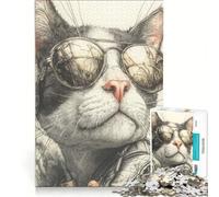 Jigsaw 1000 Pieces for Teenagers Cool Cat in Sunglasses, Impossible Game, Difficult Challenge, Gifts for Friends And Family 38x52cm