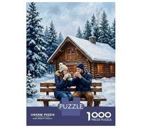 Jigsaw 1000 Pieces for Teenagers Couple Enjoying Hot Drinks in Snowy Cabin Setting Puzzle for Adults Toy Wall Decor But Fun And Humorous Unique Gifts for Birthday And Christmas 70x50cm/1000pcs