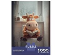 Jigsaw 1000 Pieces for Teenagers Cow Plush Reading on Toilet Puzzles for Adults Fun Games Stress Reliever Unique Gifts for Birthday And Christmas 38x26cm/1000pcs