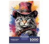 Jigsaw 1000 Pieces for Teenagers Cowboy Cat in A Hat Jigsaws for Adults Relax Games Birthday Present Unique Gifts for Birthday And Christmas 38x26cm/1000pcs