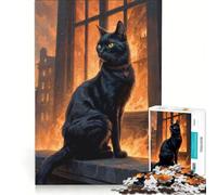 Jigsaw 1000 Pieces for Teenagers Cursed Black Cat, Relaxing Games, Difficult Challenge, Artists' Collection, Fine Arts 38x26cm