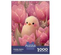 Jigsaw 1000 Pieces for Teenagers Cute Chick in Pink Tulips Teenager Puzzles Hands-on Game Perfect Decoration for Is Ideal As A Gift 38x26cm/1000pcs