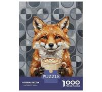 Jigsaw 1000 Pieces for Teenagers Cute Fox with Coffee Painting Jigsaw for Adults Hands-on Game Difficult Challenge Difficult And Challenge 38x26cm/1000pcs