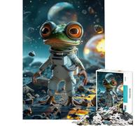 Jigsaw 1000 Pieces for Teenagers Cute Frog Exploring Space Learning Educational Toys Relaxing Games Birthday Present Birthday Gifts (Size 50x75cm)