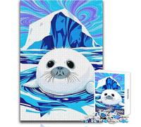 Jigsaw 1000 Pieces for Teenagers Cute Harp Seal in Arctic Relaxing Gentle Leisure Pursuit Fine Smooth Cut Craft Toy Size 38x26cm