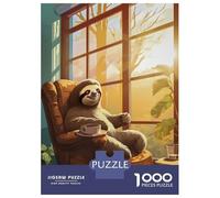 Jigsaw 1000 Pieces for Teenagers Cute Sloth Coffee Morning Puzzles for Adults Hands-on Game Enhance Memory Birthday And Unique Gifts 52x38cm/1000pcs