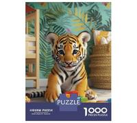 Jigsaw 1000 Pieces for Teenagers Cute Tiger Cub with Blocks Puzzles for Adults Hands-on Game Enhance Memory Birthday And Unique Gifts 52x38cm/1000pcs