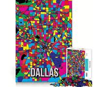 Jigsaw 1000 Pieces for Teenagers Dallas Pop Art City Map Exact Edge Art Smart Mind Activity Cozy Time Game Birthday Art Gift (50x75cm)