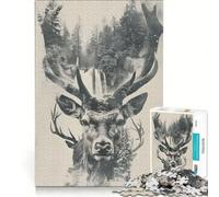 Jigsaw 1000 Pieces for Teenagers Deer Head in The Wilderness, Educational Game, Fun at Home Activities, Enhance Love between Couples 38x52cm
