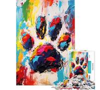 Jigsaw 1000 Pieces for Teenagers Dog Paw Abstract Painting Educational Challenge Home Decoration Educational Games Suitable for Ages 14 And Up (38x26cm)