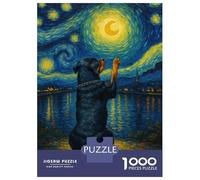 Jigsaw 1000 Pieces for Teenagers Dog Reaching for Moon, Van Gogh Style Puzzles for Adults Hands-on Game Enhance Memory Birthday And Unique Gifts 52x38cm/1000pcs