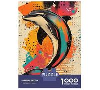 Jigsaw 1000 Pieces for Teenagers Dolphin Splash Art Dynamic Dolphin Illustration Modern Pop Art Marine Design Jigsaws for Adults Relax Games Birthday Present Unique Gifts for Birthday And Christmas